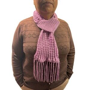 Handmade Lilac Crochet Scarf With Fringe-Soft Acrylic Yarn One Size